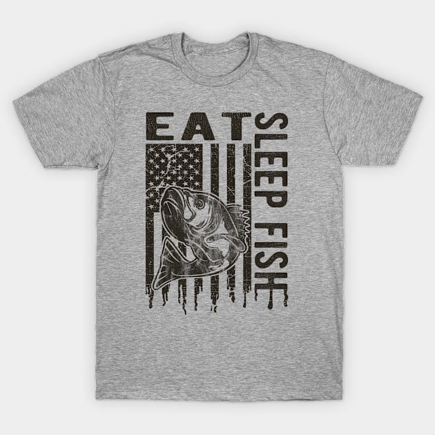 Eat, Sleep, Fish, Vintage Style Funny Fishing Gift T-Shirt by FrontalLobe